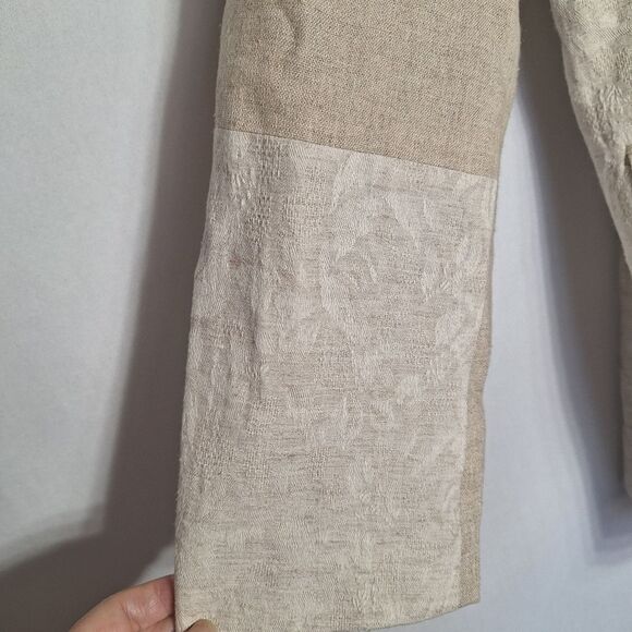 Vintage Express Womens Oversized Blazer Patchwork Linen Blend Beige Palm Large - Picture 9 of 16